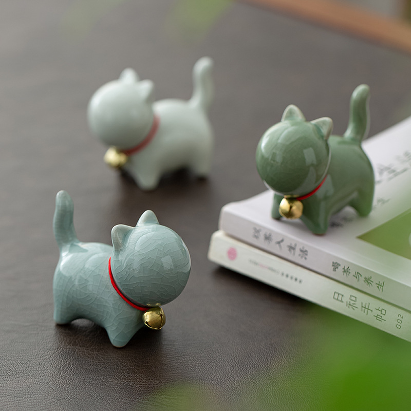 Ge Yao Ceramic Cute Kitten Ornaments Animal Micro Landscape Tea Pet Indoor Desktop Accessories Tea Set Accessories Tea Play