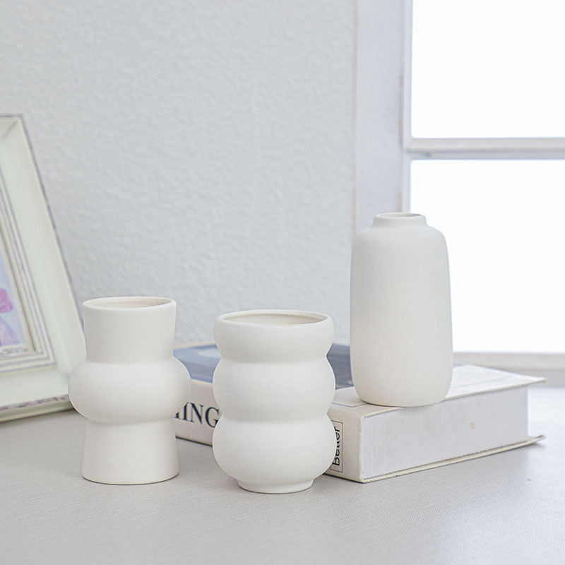 White Plain-Fired Ceramic Vase, Toddler DIY Family Painted Graffiti Small Vase, Dried Flower Decoration Ceramic Crafts