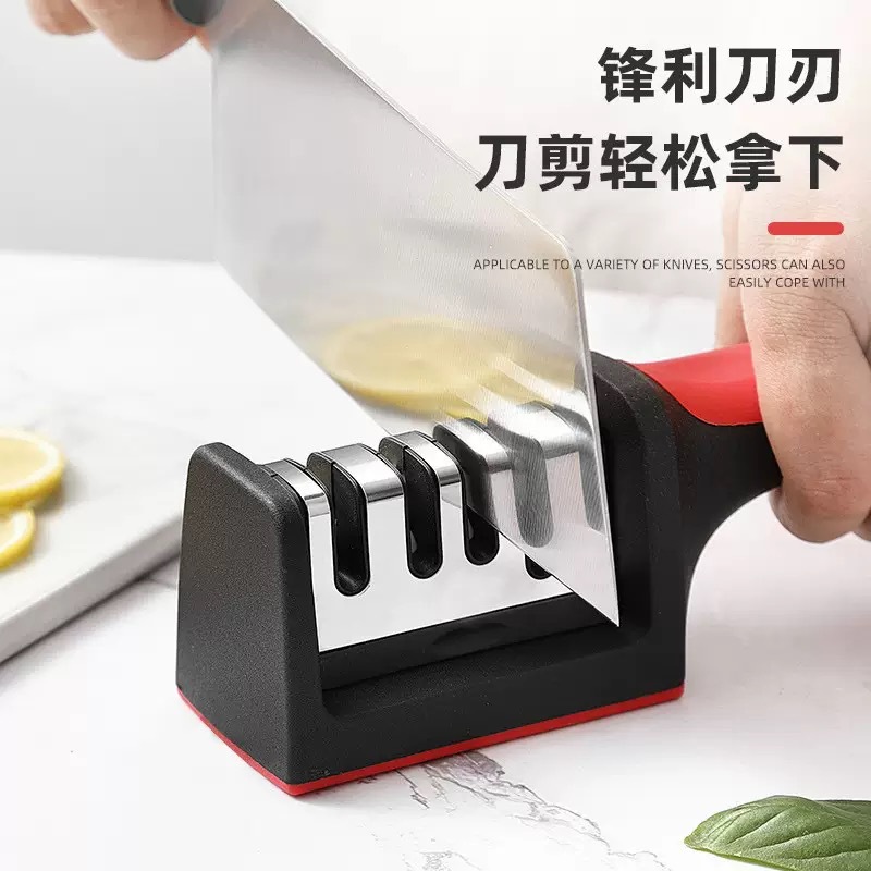 Trendy Household Multifunctional Three-Stage Knife Sharpener for Scissors and Kitchen Knives, Quick Ceramic Sharpening Stone Tool