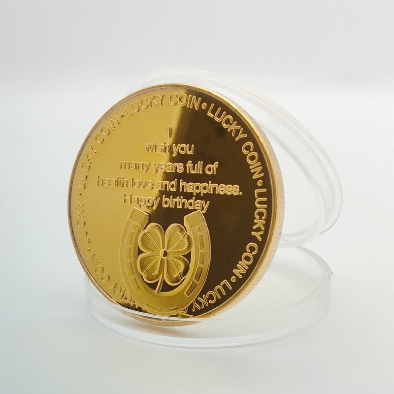 Cross-Border Birthday Cake Commemorative Coin, Four-Leaf Clover Lucky Coin, Birthday Gift Commemorative Medal, Birthday Coin Gold Coin