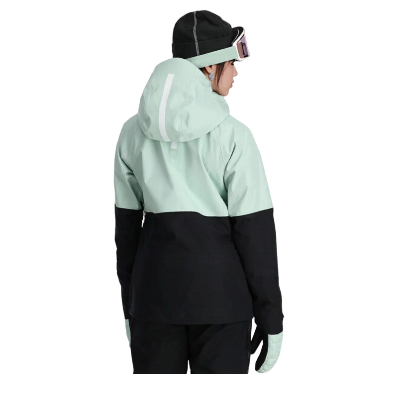 Contrast Color Sports Hooded Jacket, Outdoor Splicing Stand Collar Outdoor Sportswear Ski Suit