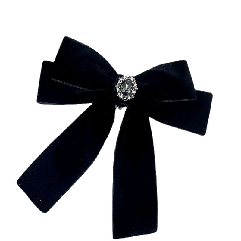 Dongdaemun Bow Tie Shirt for Women with Pearl Collar, Floral Preppy Style, Black Velvet Bow Tie Neckline Decoration, Vintage Ribbon