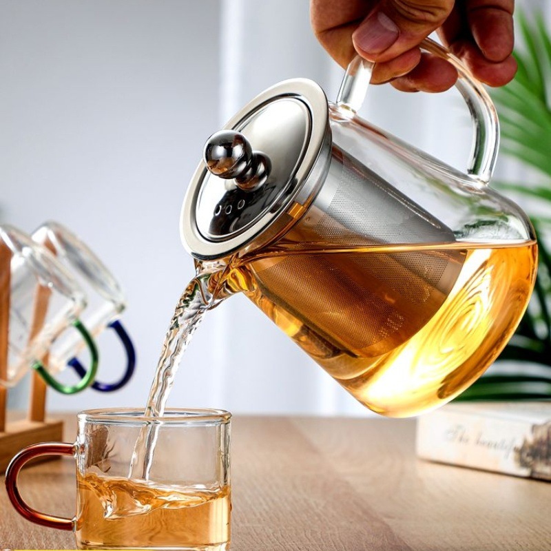 Borosilicate heat-resistant glass teapot glass stainless steel filter bubble flower teapot kung fu tea set suit glass kettle