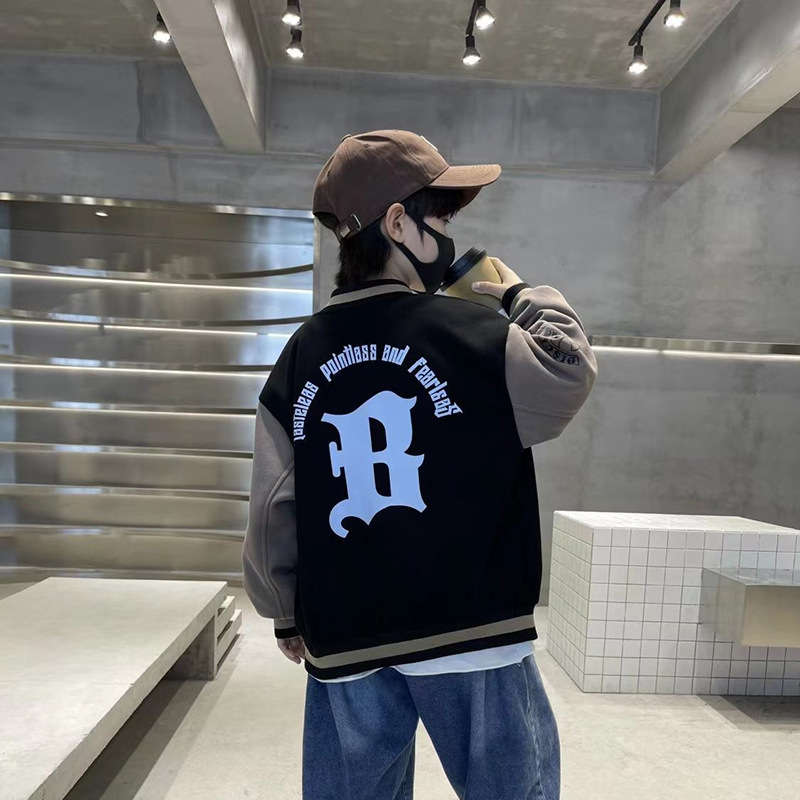 2025 Autumn/Winter Trendy Letter Baseball Jacket Top for Boys and Girls, College Style Loose Casual Single-Breasted Sweatshirt Coat