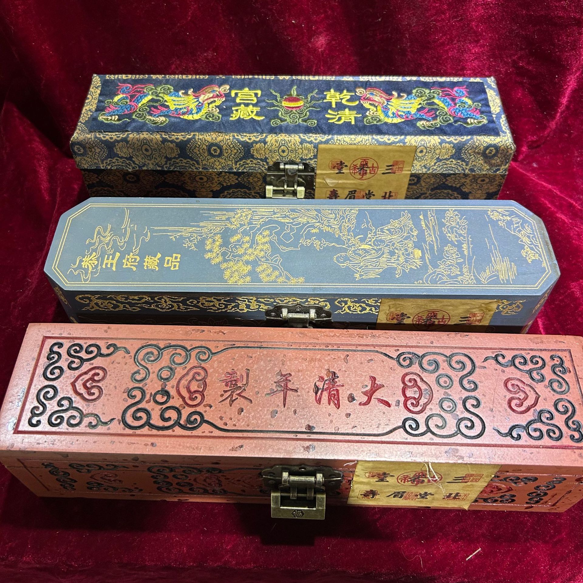 Antique Calligraphy and Painting Small Long Scroll Wooden Box Brocade Box Leather Tube Manufacturer Direct Sales Professional Dropshipping
