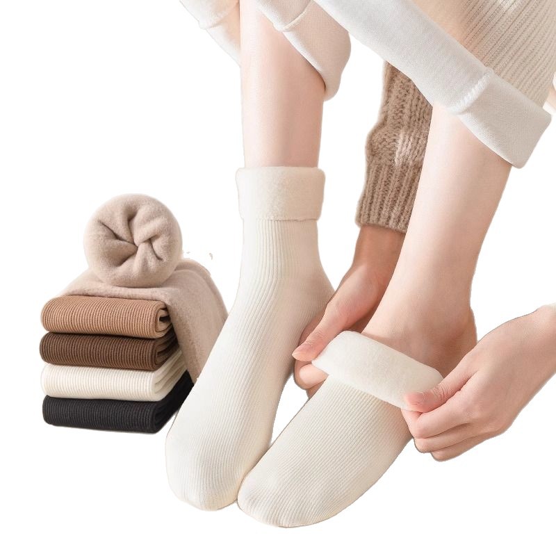 Autumn and Winter Slimming Fleece-Lined Thickened Warm Sleep Floor Socks Maternity Socks Cold-Resistant Women's Casual Universal Snow Socks