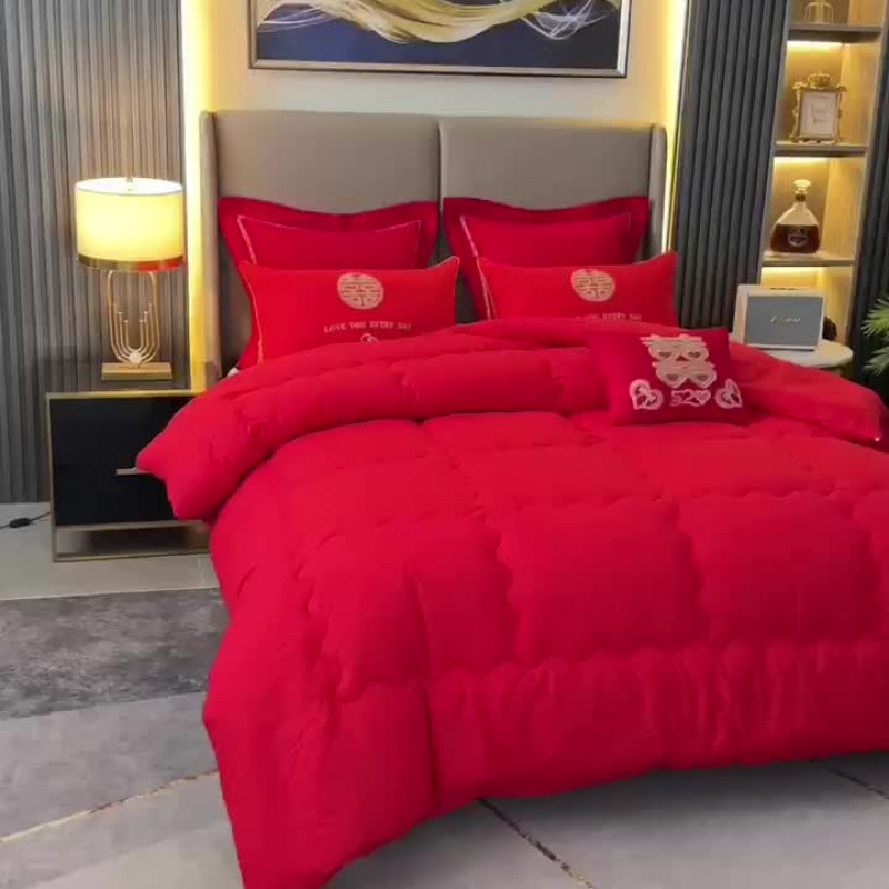 Wedding Quilt, Big Red Wedding Quilt, Bride's Dowry Quilt, Newlywed Sitting Quilt, Winter Quilt, Festive Spring & Fall Quilt