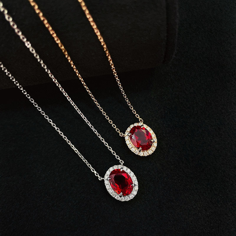 Колье из 18К золота с рубином и бриллиантом для женщин, кулон 1 карат, золотое и розовое золото с бриллиантом, цепочка на ключице