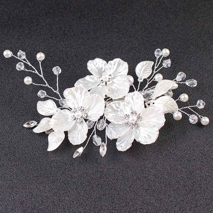 European and American Cross-border White Shell Petal Handmade Pearl Crystal Hairpin Bridal Wedding Hair Accessories Headwear Jewelry