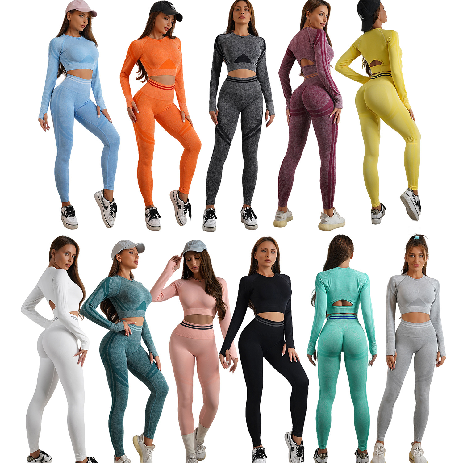 Cross-Border European and American Style Sports Shorts, Short-Sleeved, Long-Sleeved, Long Pants, Bra Sets, Fitness Tops, Tank Tops, Knitted Yoga Wear for Women