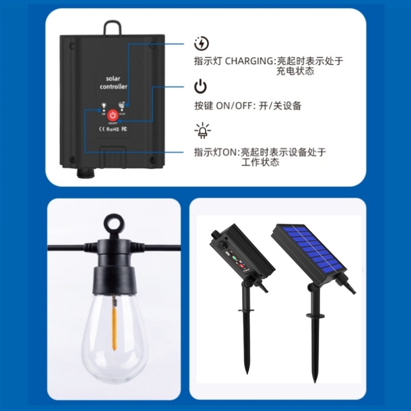 Cross-Border Light with New Outdoor Camping Style Atmosphere Light String Waterproof Solar Decorative Garden Light S14 Meteor Light