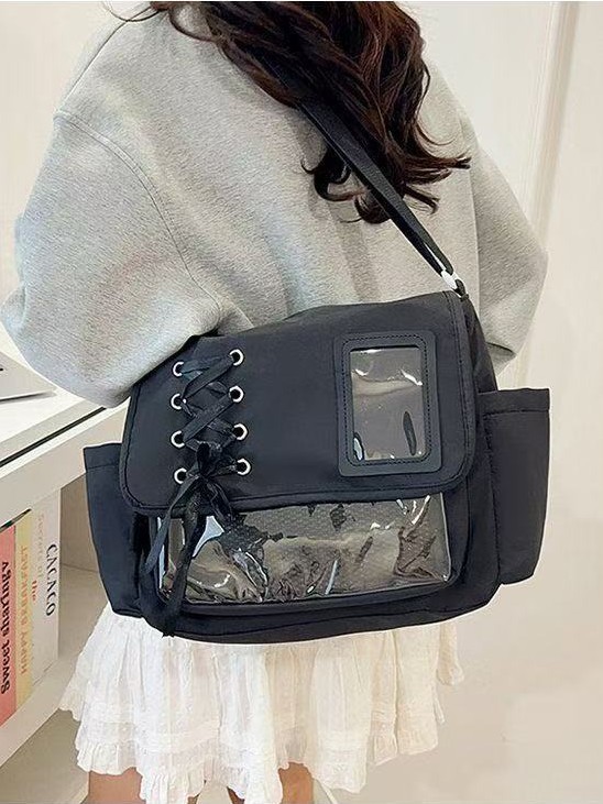 Japanese-Style Original Canvas Bag Transparent Shoulder Bag Crossbody Bag College Style Versatile Simple Large-Capacity Messenger Bag