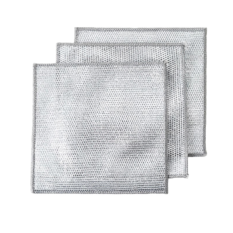 Double-sided silver wire dish cloth steel wire cloth instead of steel ball kitchen non-oil dish towel metal wire cleaning cloth