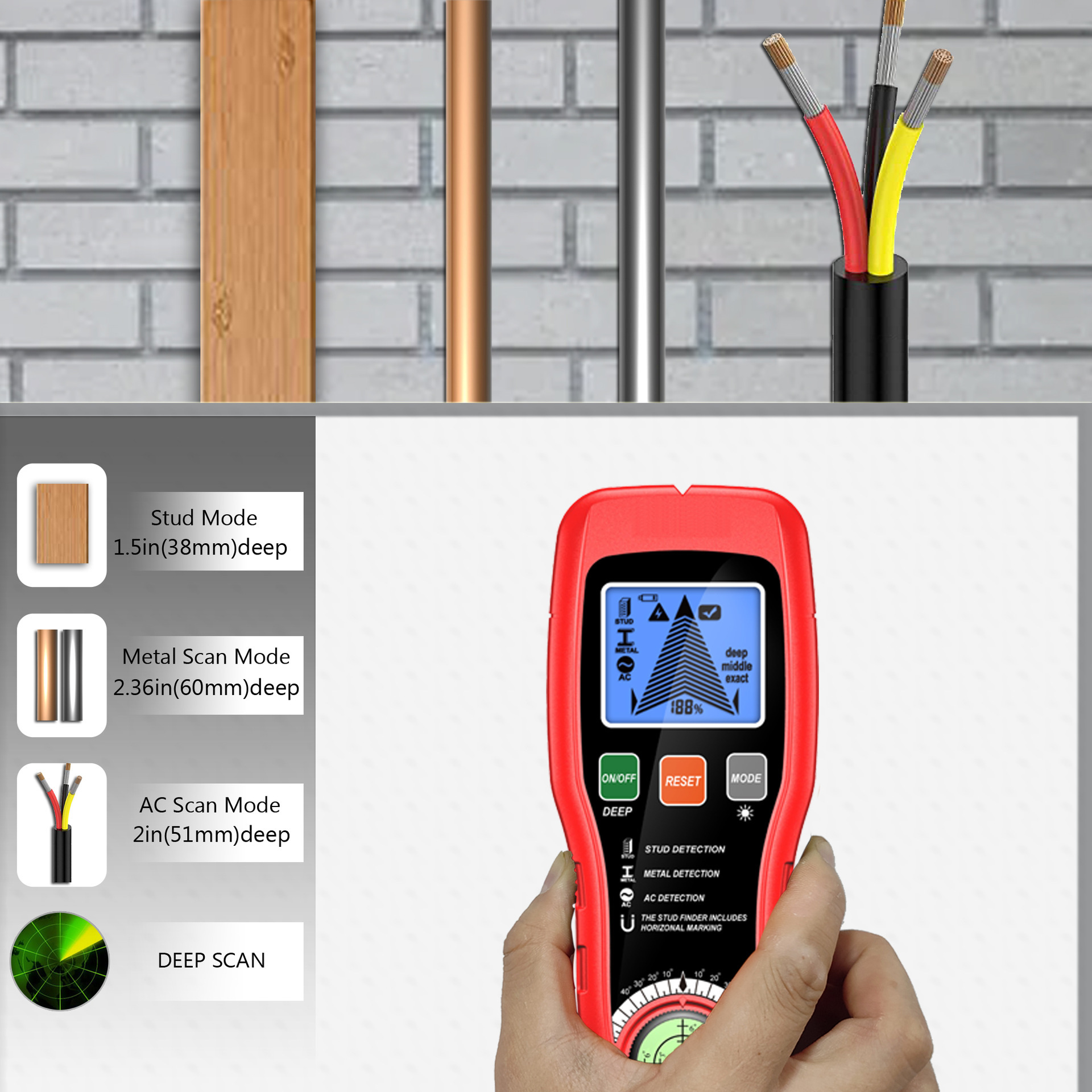 Foreign Trade New 7-in -1 Multifunctional Wall Detector Stud Pillar Wood Wire Metal Detector Handheld