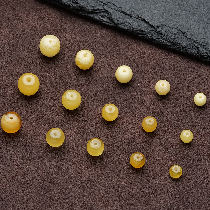 Natural Beeswax Old-Style Loose Beads, Russian Material, High-Quality Amber Single Beads, Main Beads, Genuine White Flower Chicken Oil Yellow Beads, Wholesale