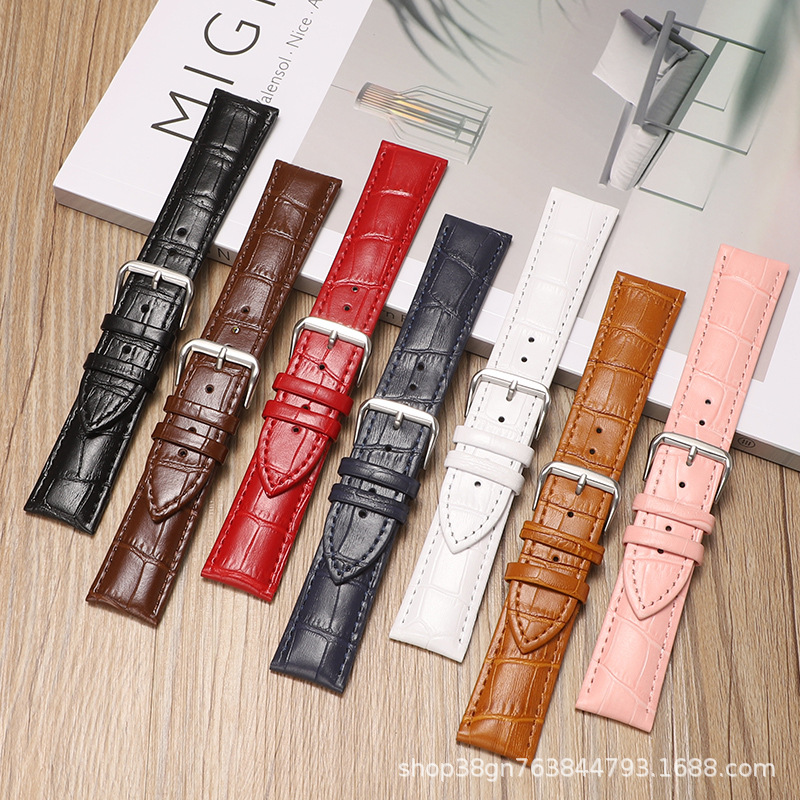 Factory Direct Sales Genuine Leather Watch Strap Crocodile Pattern Bamboo Pattern Pin Buckle Watch Strap Seven Colors Optional Suitable for Huawei Gt Samsung Apple