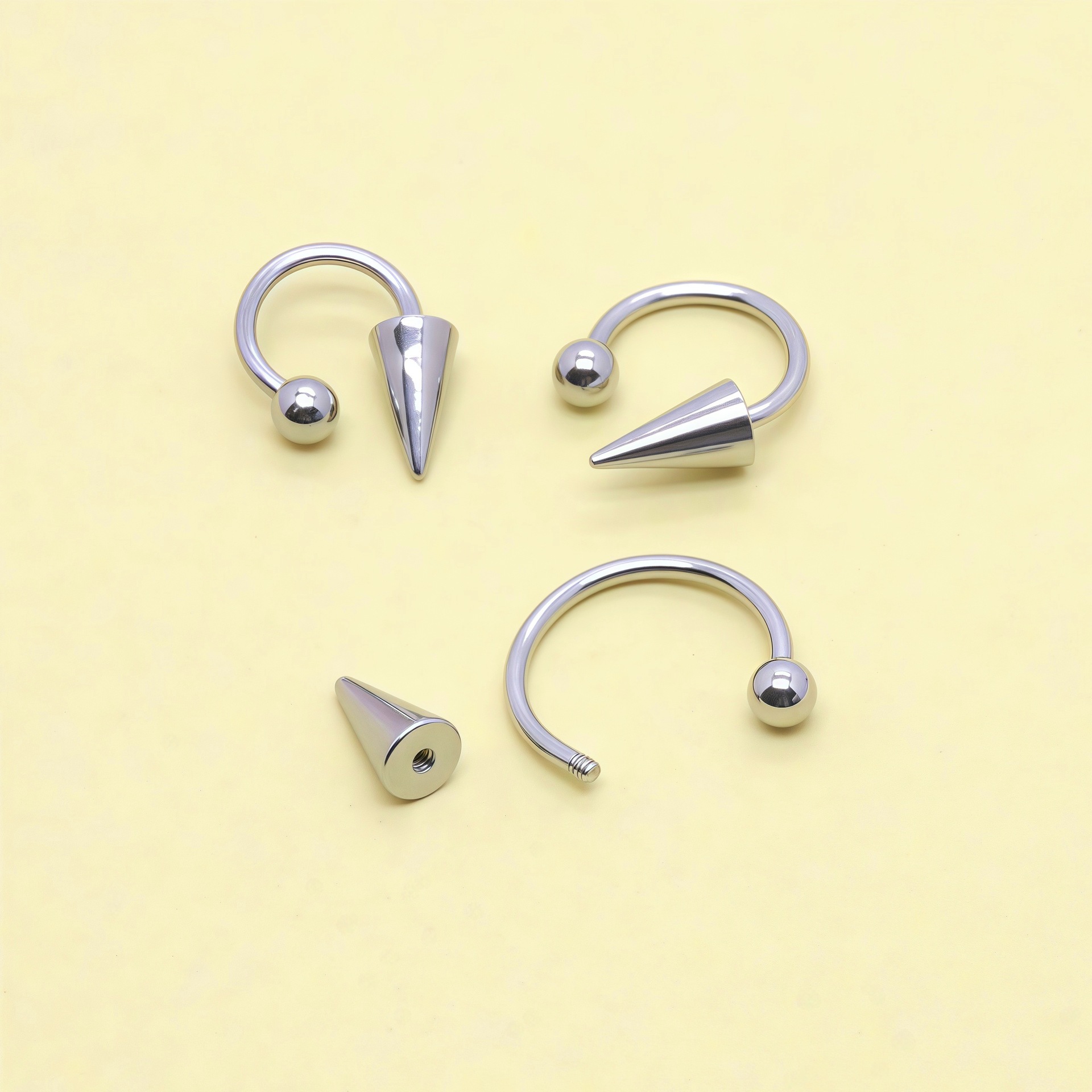 Cross-Border Stainless Steel Horseshoe Rod Pointed Cone Lip Ring Personalized Cool Punk Lip Nail Devil Stud Piercing Lip Jewelry Small Wholesale
