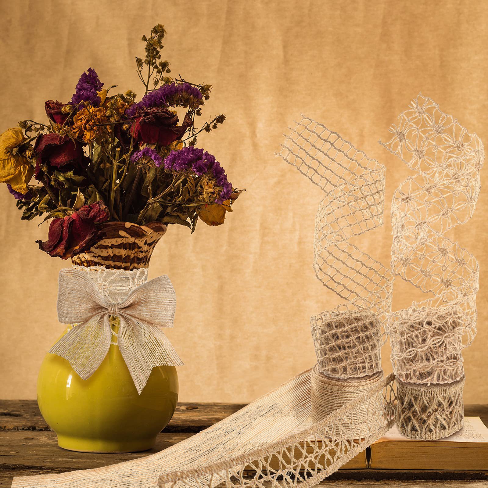 Cross border hot linen ribbon natural jute burlap lace mesh decorative ribbon suitable for DIY handmade