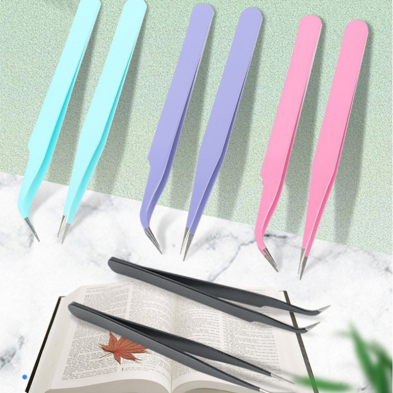 Пинцеты для Искусственных Ресниц Оптовая продажа Цветные Ручные щипцы Заостренные Локтевые пинцеты Наращивание Цветочные Пинцеты Многофункциональные щипцы