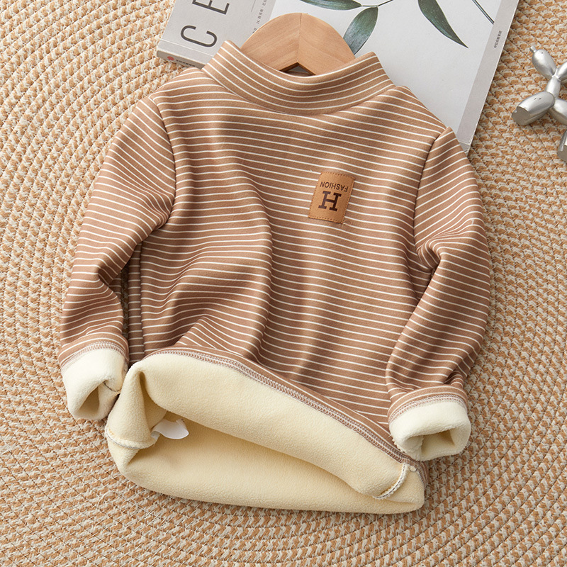 Children's fleece-lined bottoming shirt new medium and large children's half turtleneck warm autumn and winter baby tops boys and girls long sleeve T-shirt