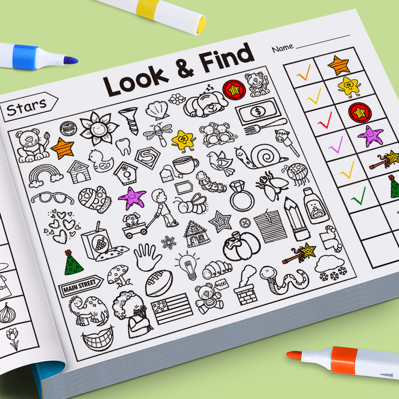 Cross-Border Look and Find Fun Find Games for Children's Observation and Concentration Enlightenment Coloring Book