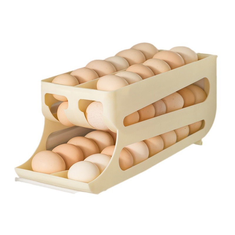 Slide-Type Egg Carton Refrigerator Storage Side Door Three-Layer Double-Row Automatic Egg Roll Kitchen Anti-Fall Egg Storage Rack