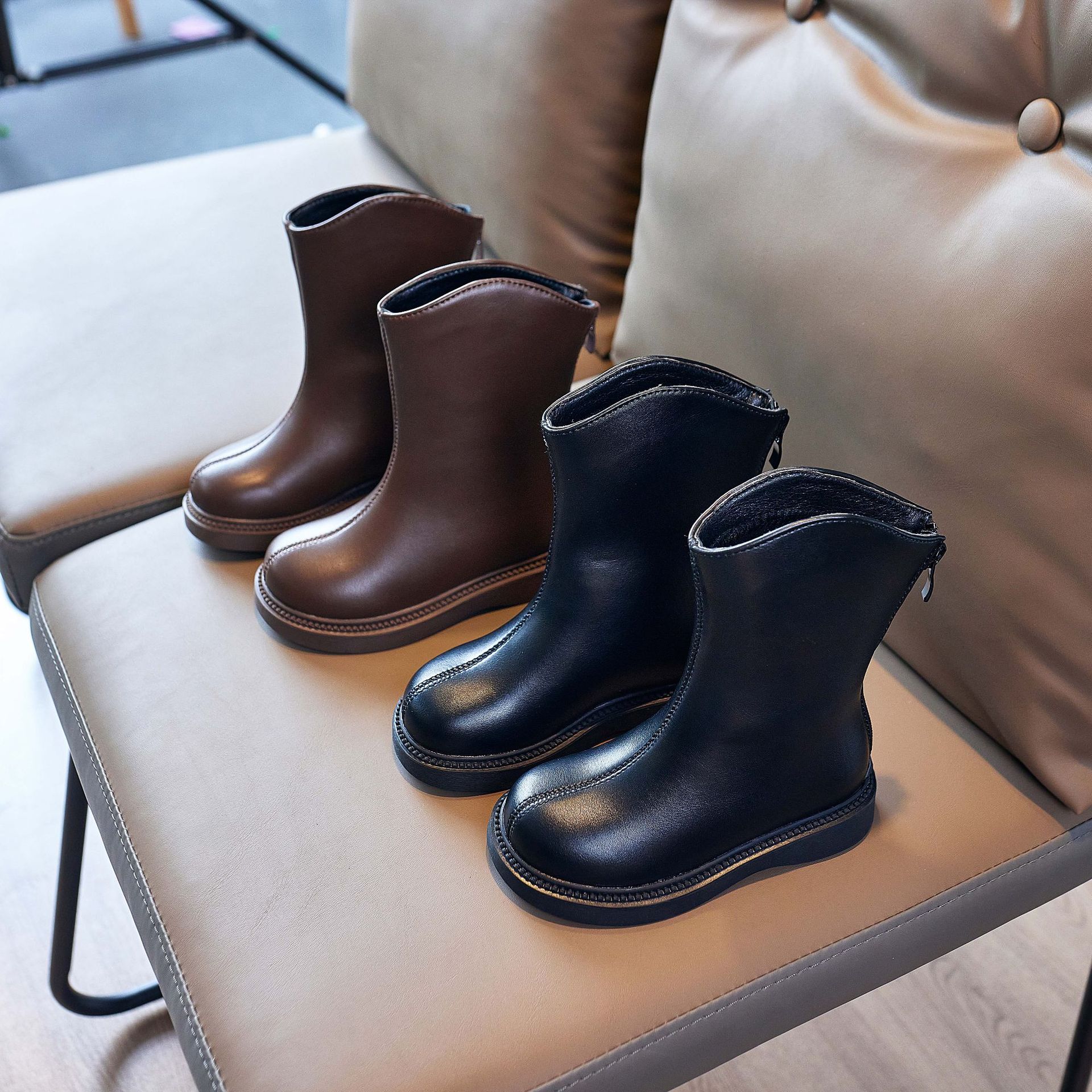 Little Bear 2025 New Autumn and Winter Girls' Boots with Plush Lining, Toddler Cotton Shoes, Baby Girls' High-Top Shoes