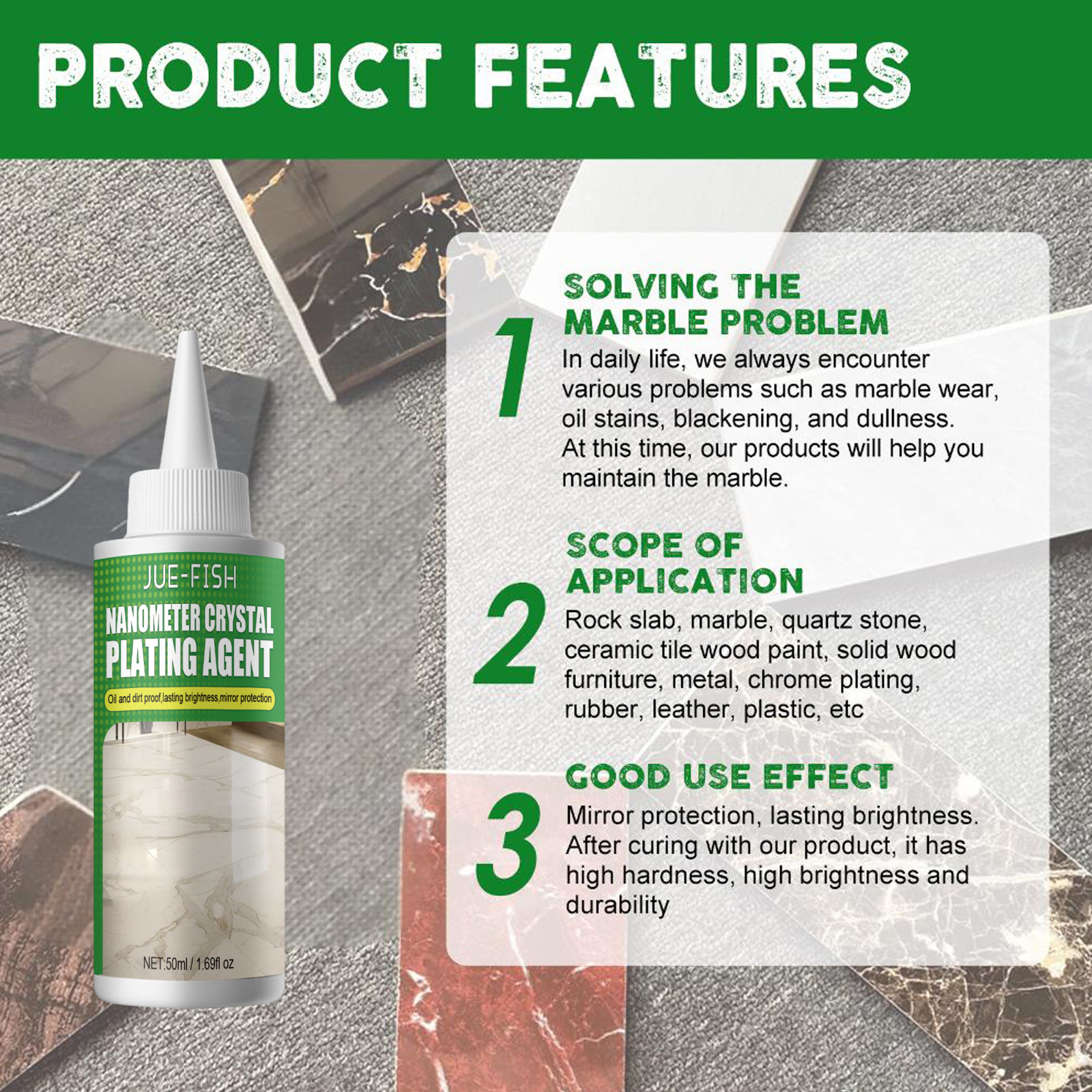 Jue-Fish Stone Crystal Plating Agent Marble Polishing Nano Crystal Liquid Tile Scratch Repair Brightening Restoration