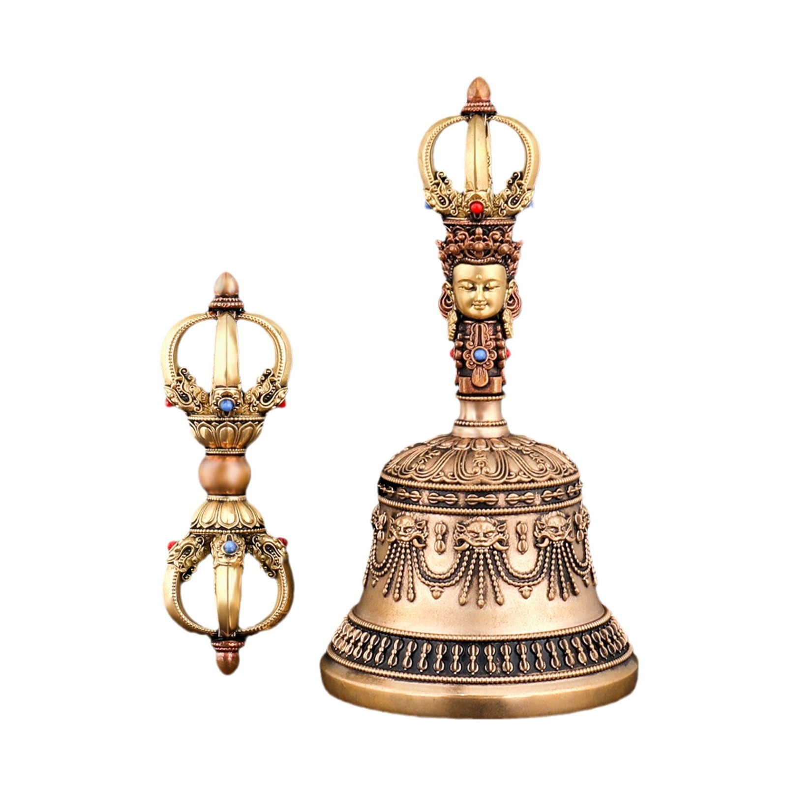 The Card Is a Xizang Vajra Bell and Pestle Five-Strand Vajra Pestle That Touch the Bell, Brass, Copper, Multi-Material Bell, the Sound Is Bright