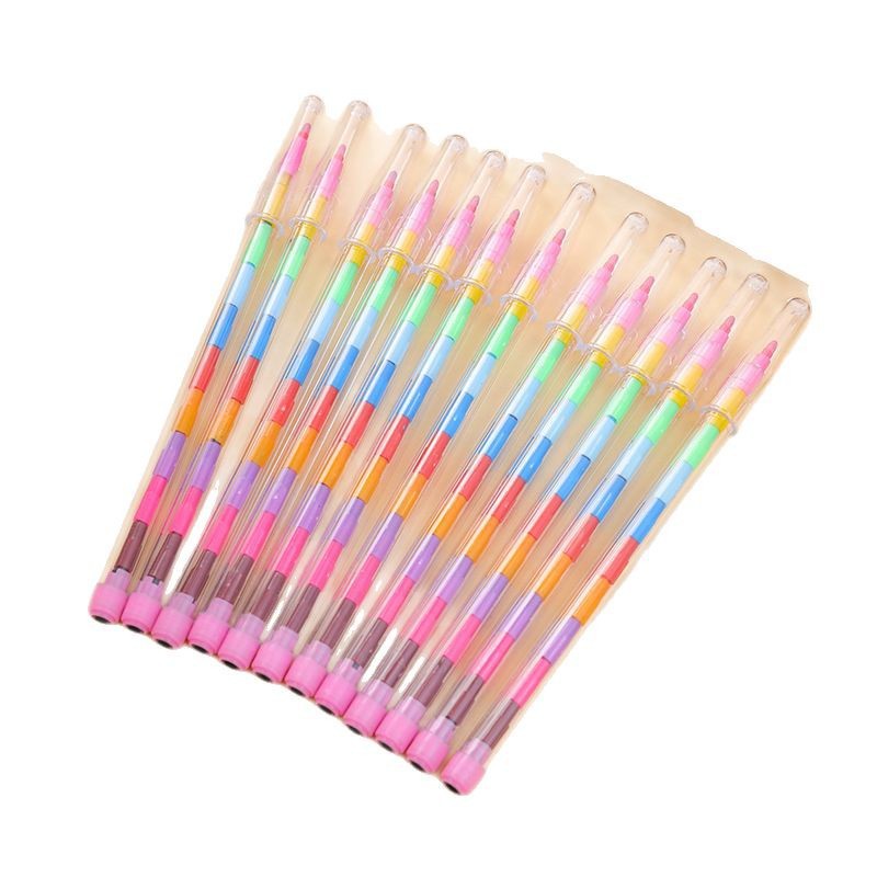 Creative Building Blocks Coloring Crayons 11 Colors Round Crayons Oil Pastels Color Pens Colorful Student Stationery Prizes Wholesale
