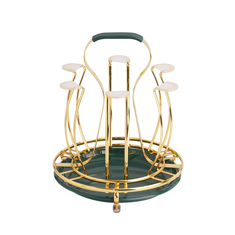 Wholesale Iron Round Drum-Shaped Drain Cup Holder Light Luxury Creative European Style Floor-Mounted Water Cup Hanger Kitchen Water Set Storage Rack