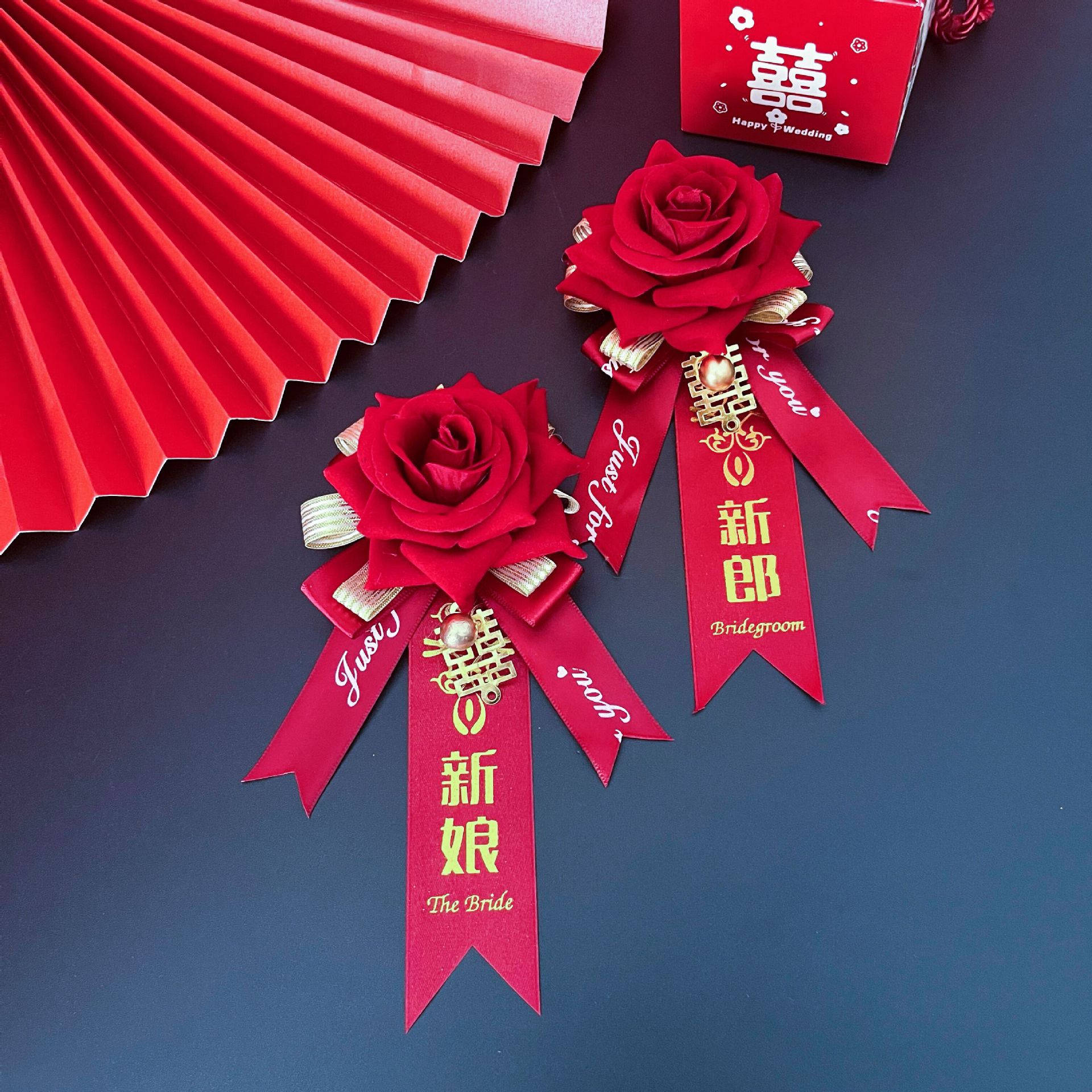 Hotel wedding corsage hand flower bride groom wedding flower happy word full set father mother corsage full set wholesale