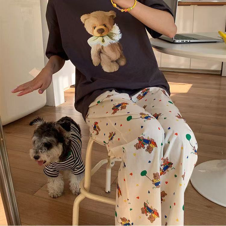 Pajama Pants Women's Summer Trousers New Cartoon Wearable Home Air Conditioning Pants Spring and Autumn Korean Style Casual Loose Walking Pants