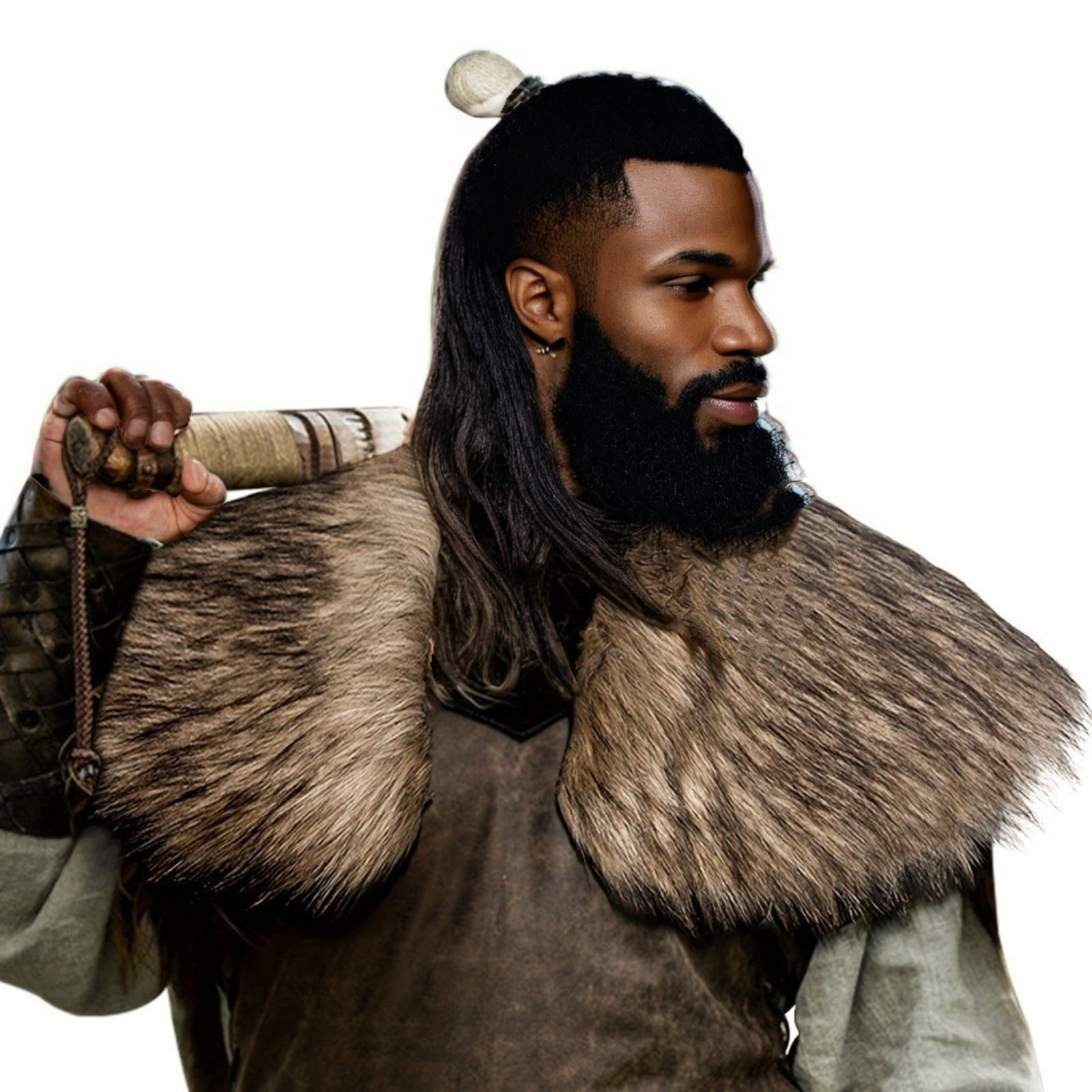 Мужской викингский плащ из искусственного меха, средневековый воин, костюм для Хэллоуина, меховой воротник