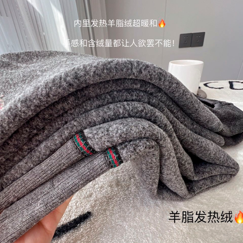 Cashmere leggings women's outer wear autumn and winter fleece-lined thick pantyhose high waist warm cotton pants vertical stripes step-on leggings