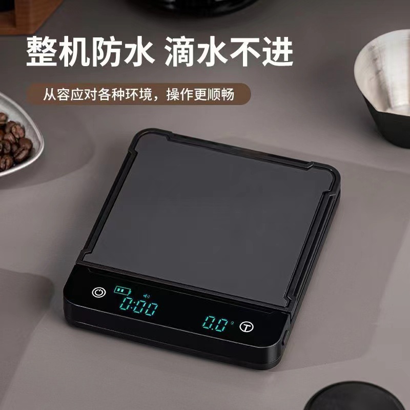 Full Waterproof Scale Intelligent Hand Coffee Scale Electronic Scale Chronograph Kitchen Scale Black 3kg 0.1 Food Baking Scale