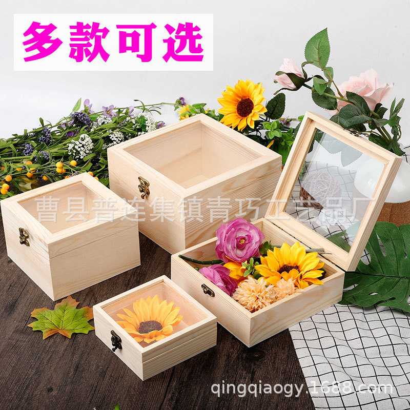 Spot Wooden Box with Glass Lid, Wooden Gift Box with Window, Small Wooden Box, Souvenir Wooden Box, Eternal Flower Wooden Packaging Box