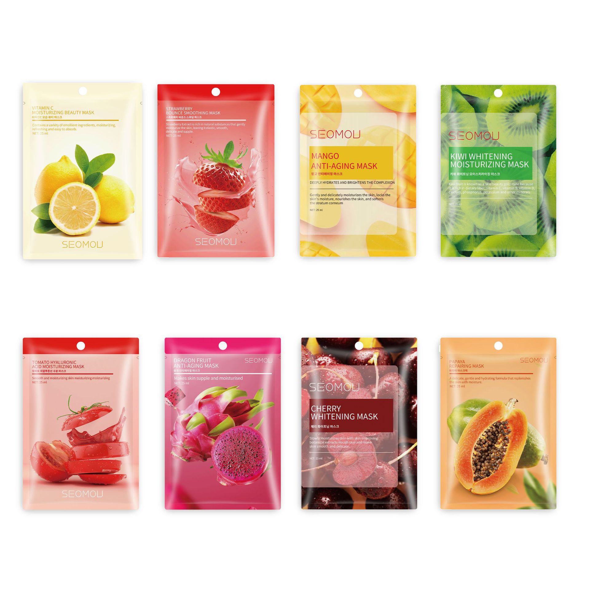 Popular Full English Cross-Border Foreign Trade Film-Packed Fruit Mask Hydrating and Moisturizing Plant Fruit Mask Factory Wholesale