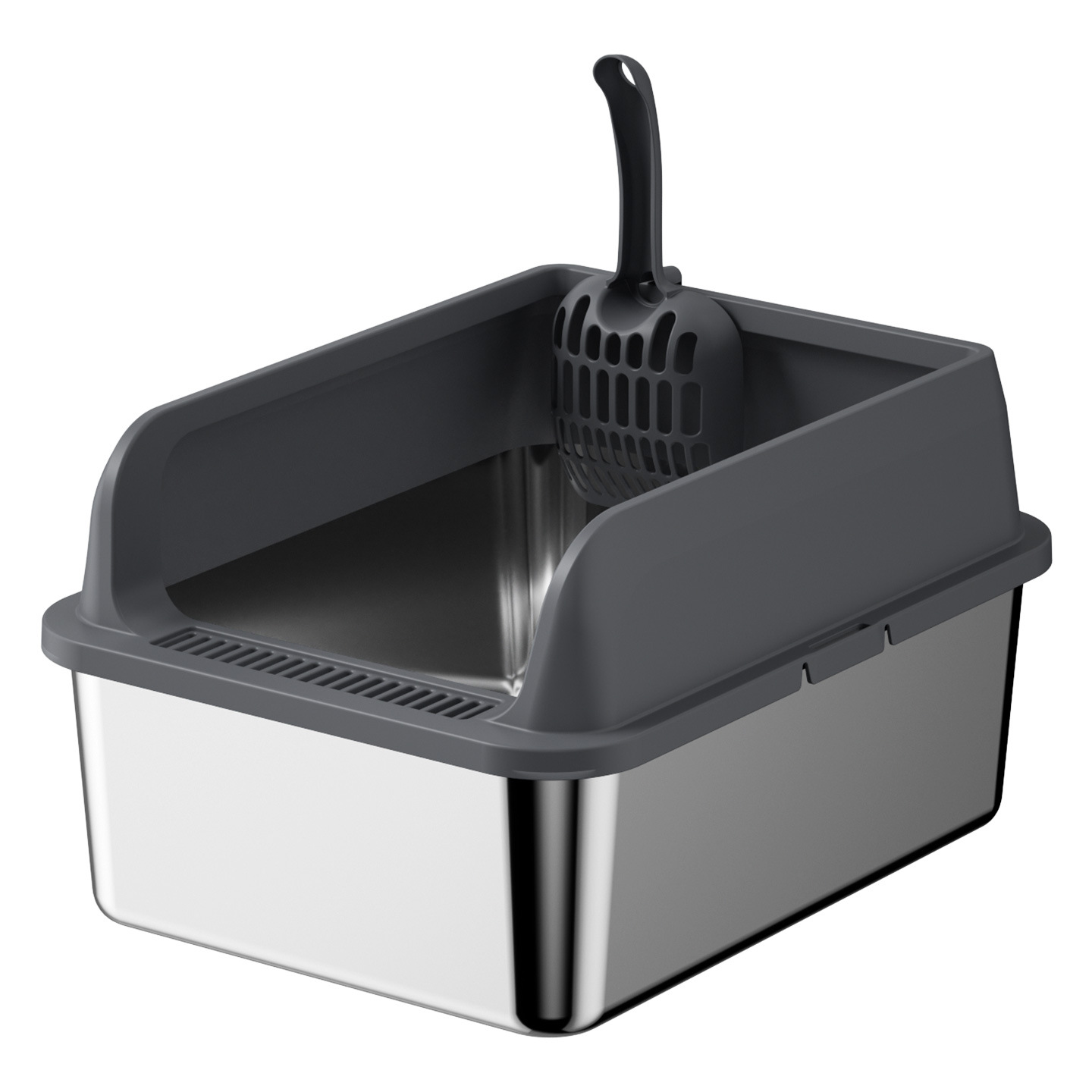 Large Stainless Steel Cat Litter Box with High Fence, Anti-Splash, Semi-Enclosed Top-In Stainless Steel Cat Toilet Pet Supplies