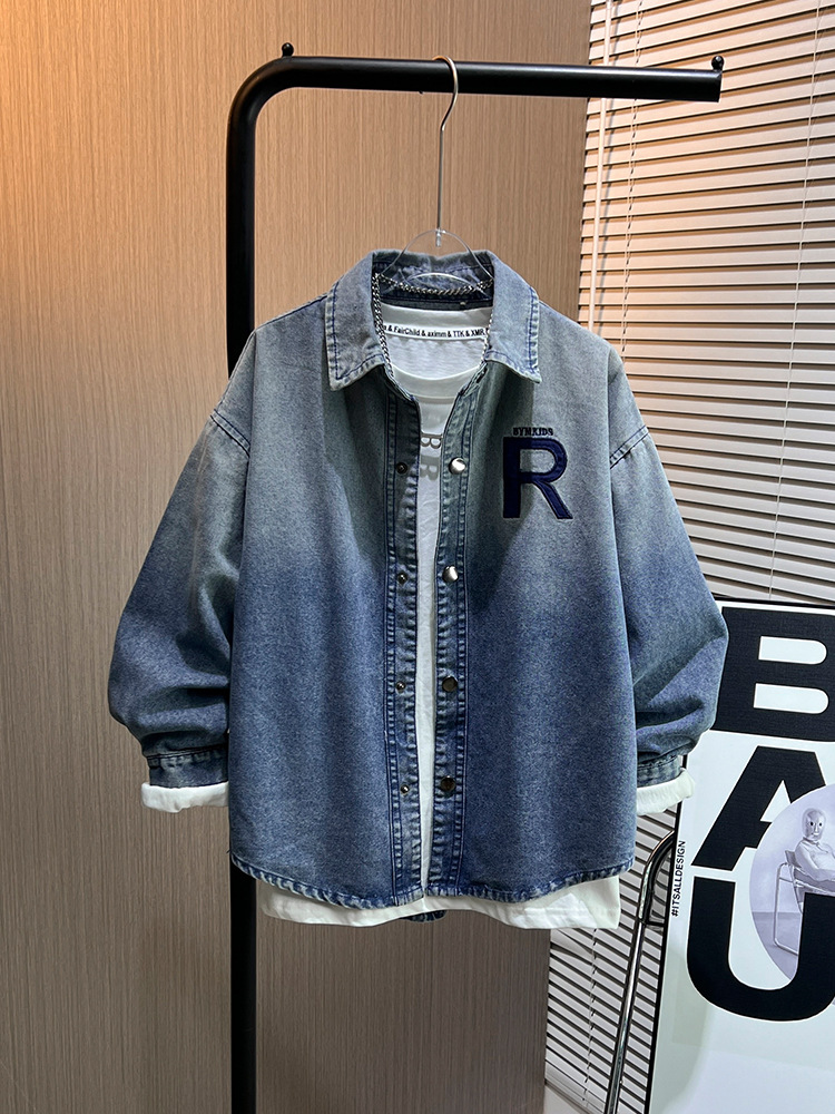 Boys' Spring Denim Shirt Jacket 2025 New Style Tops for Children, Korean Style Shirts for Older Kids, Trendy Outerwear