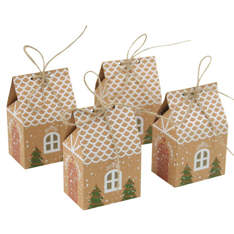Cross-Border Amazon Christmas New Small House Candy Box Kraft Paper Biscuit Box Pastry Box Gift Packaging Box