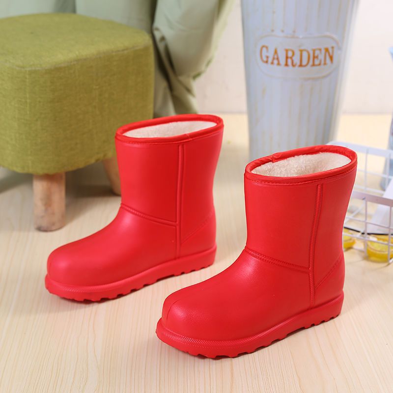 Plush Waterproof Snow Boots for Women, Non-Slip Warm Rain Boots for Adults, Korean Style Eva One-Piece Shoes, Kitchen Laundry Work Shoes