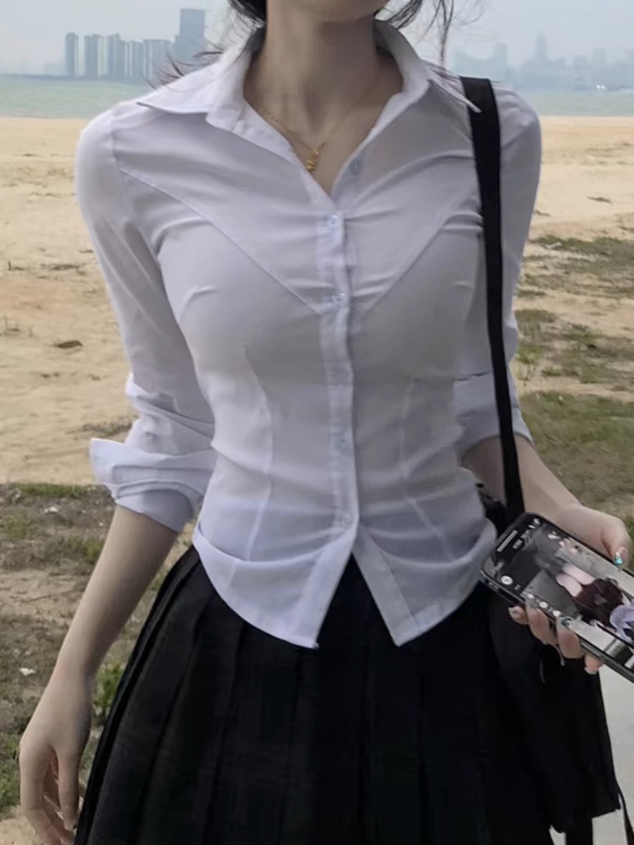 Jk Uniform Tight Waist Shirt Top Short Sleeve Original Genuine Academy Style Slim Fit Slimming White Shirt Spice suit