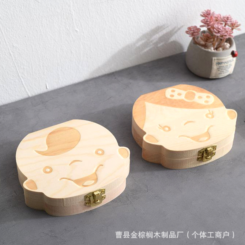 Wooden Deciduous Tooth Box for Children to Store and Preserve Their Teeth, Solid Wood Flip-Top Baby Hair and Umbilical Cord Collection Box