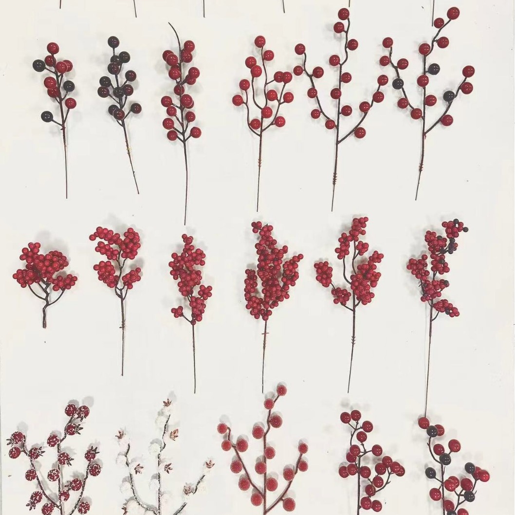 Artificial Plant Christmas Red Fruit Foam Berries 12 Red Fruit Bunches Prosperity Fruit Fortune Fruit Decorative Green Plant