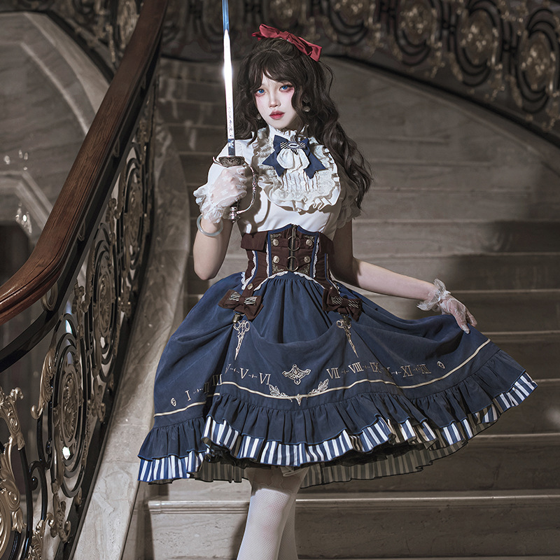 Оригинальная золотая указка Лолита женская рубашка поясная юбка половина повседневная милая Лолита сладкая юбка 6969