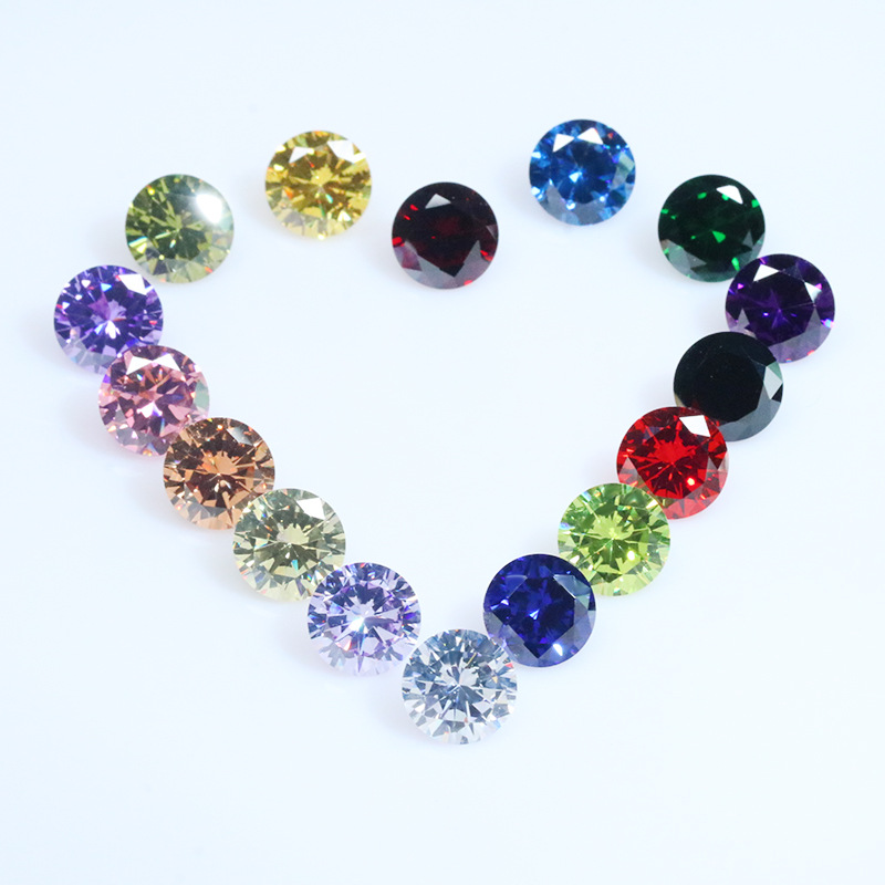 Wuzhou gem factory 5A color round 3mm-15mm zircon multi-specification color pointed bottom surface zircon