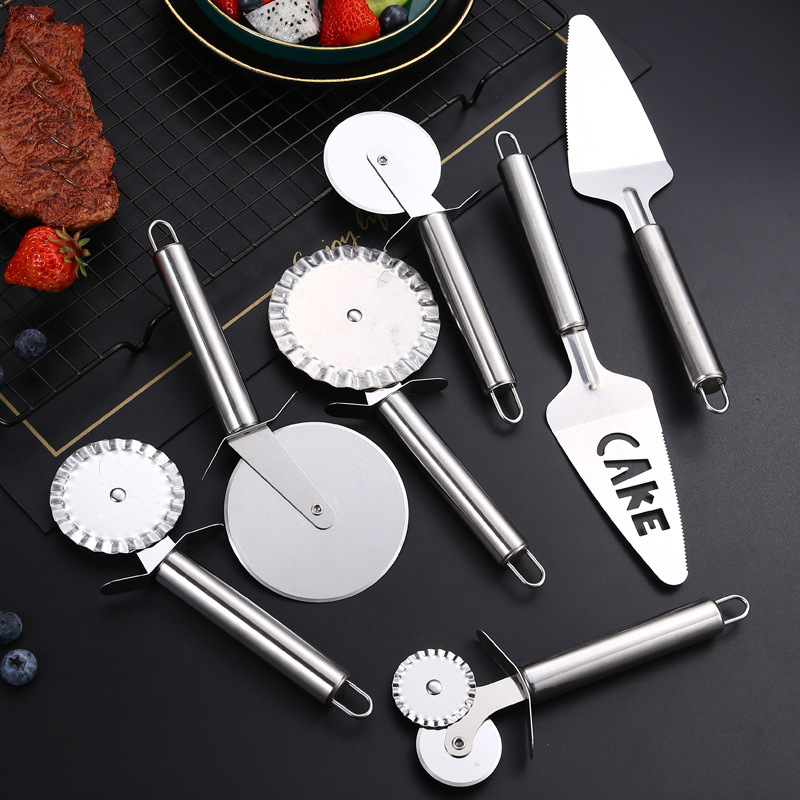 Creative Kitchen Baking Tools Stainless Steel Single Wheel Pizza Cutter Round Tube Handle Double Wheel Lace Pizza Wheel Knife