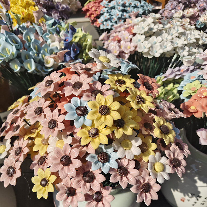 Jingdezhen Hand-Made Ceramic Bouquet Eternal Flower Artificial DIY Bridal Bouquet Gift Decoration Ornament