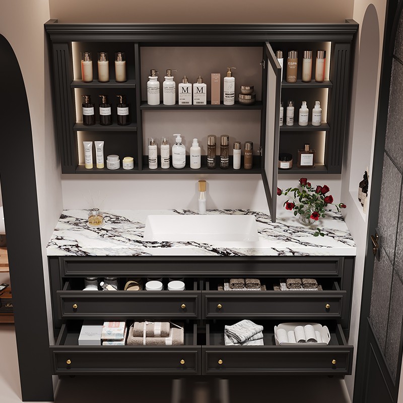 Oak French Retro Bathroom Cabinet Combination American Bathroom Floor Sink Sink Sink Cabinet Bathroom